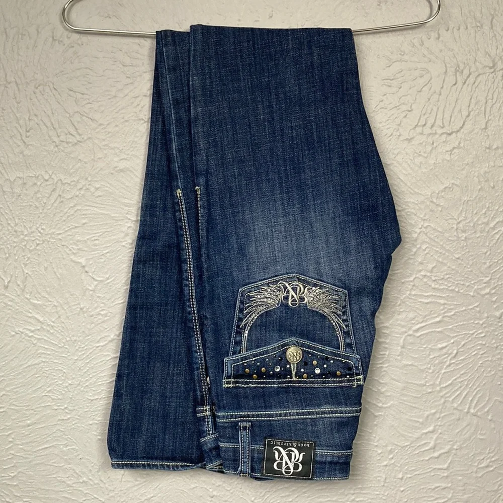 Rock & Republic Blue Kasandra Bling Pocket Jeans Women's Size 2 - Picture 1 of 16